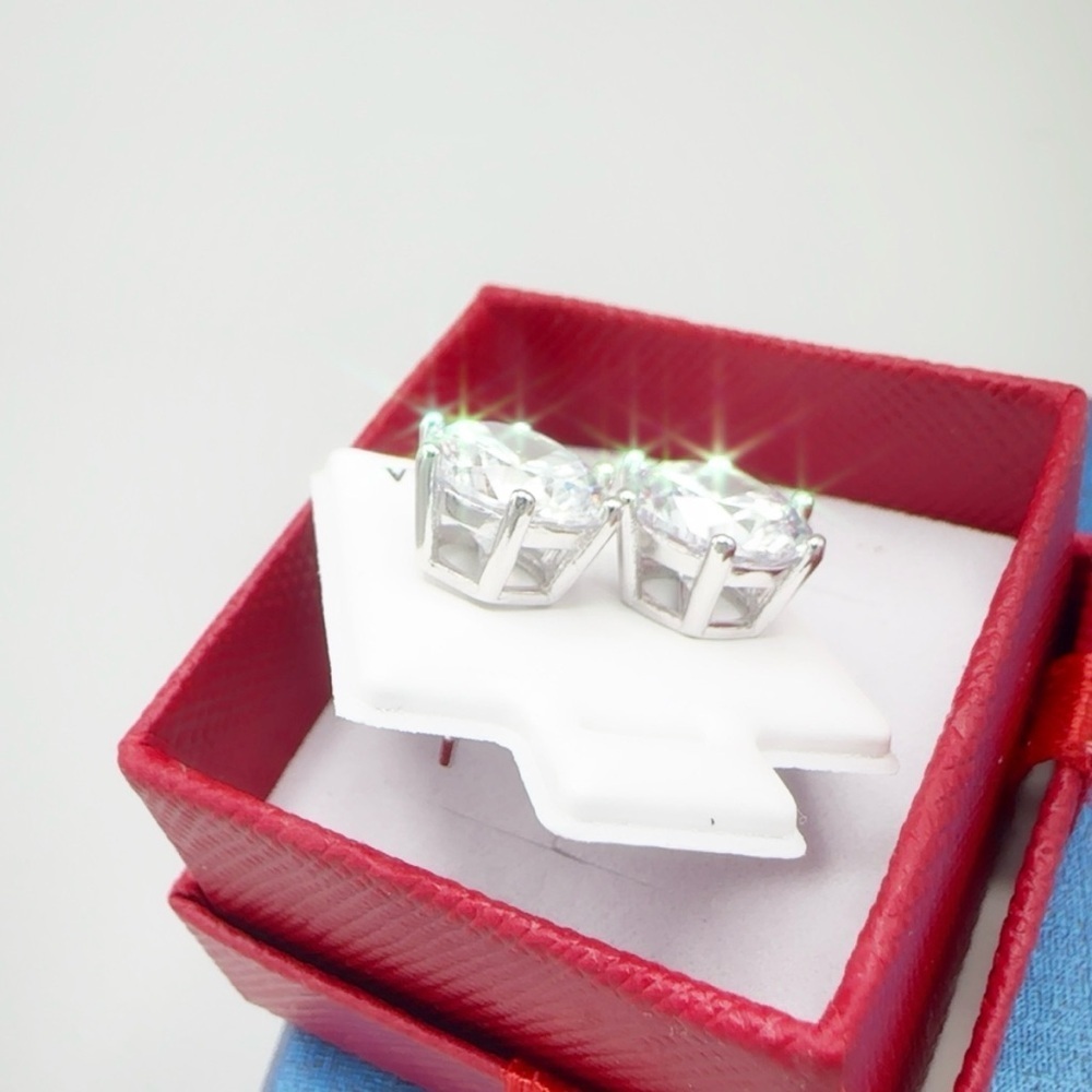 Elegant 925 Sterling Silver Cubic Zirconia Stud Earrings – 3 CT*2  5A Brand New - Picture 5 of 7
